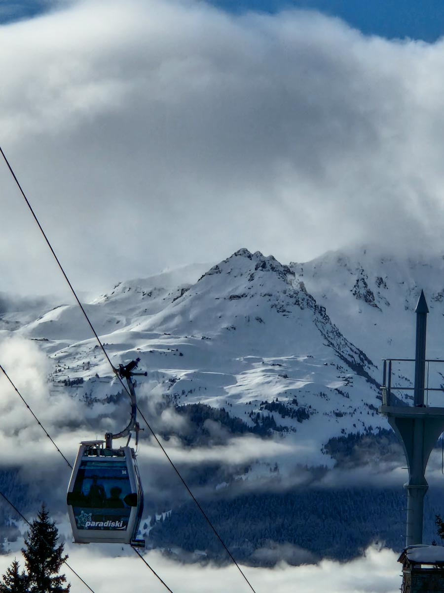 view of the cable car gondola in arc 1800 paradiski in france